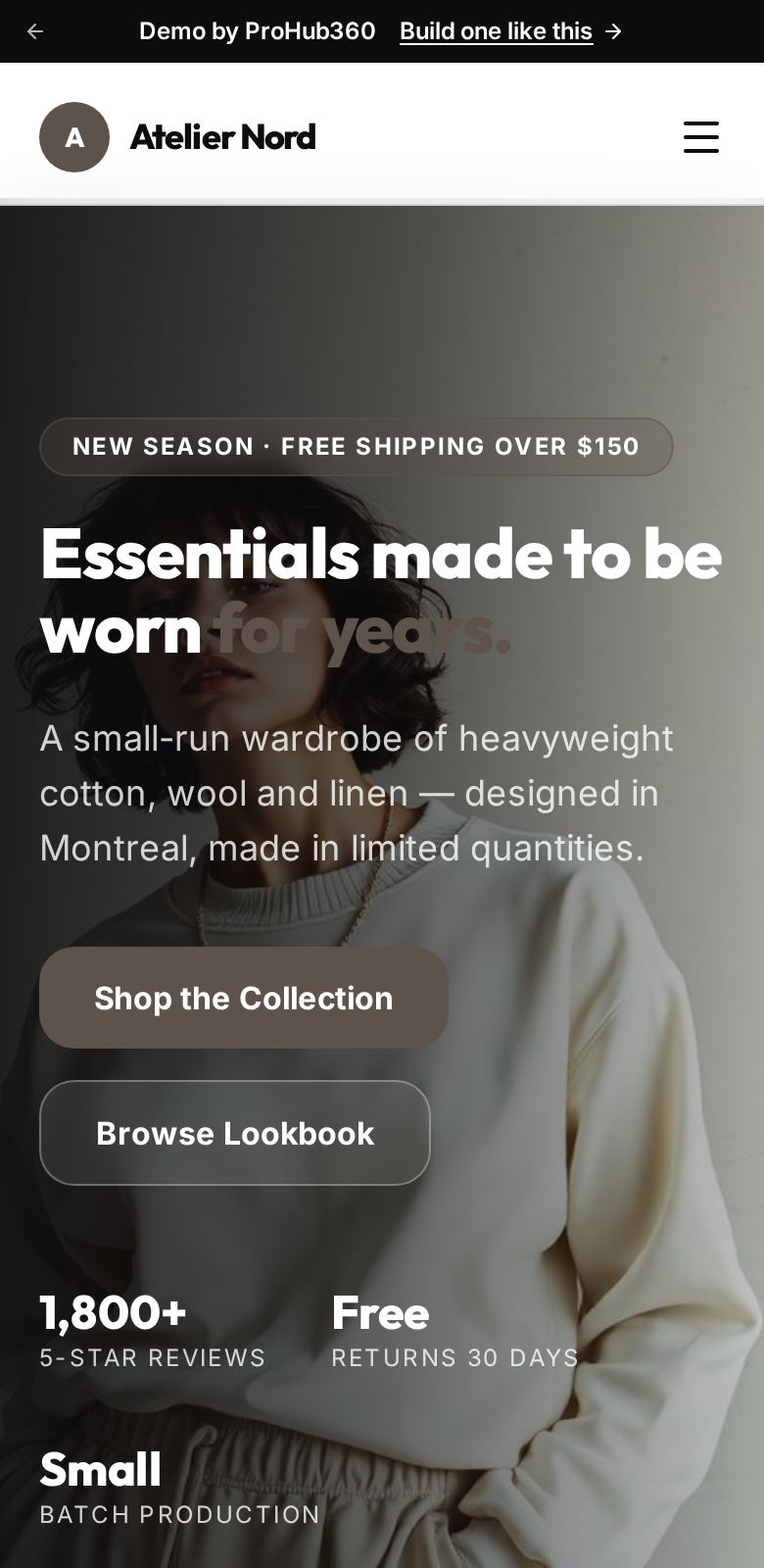 Atelier Nord — Fashion Store mobile layout screenshot