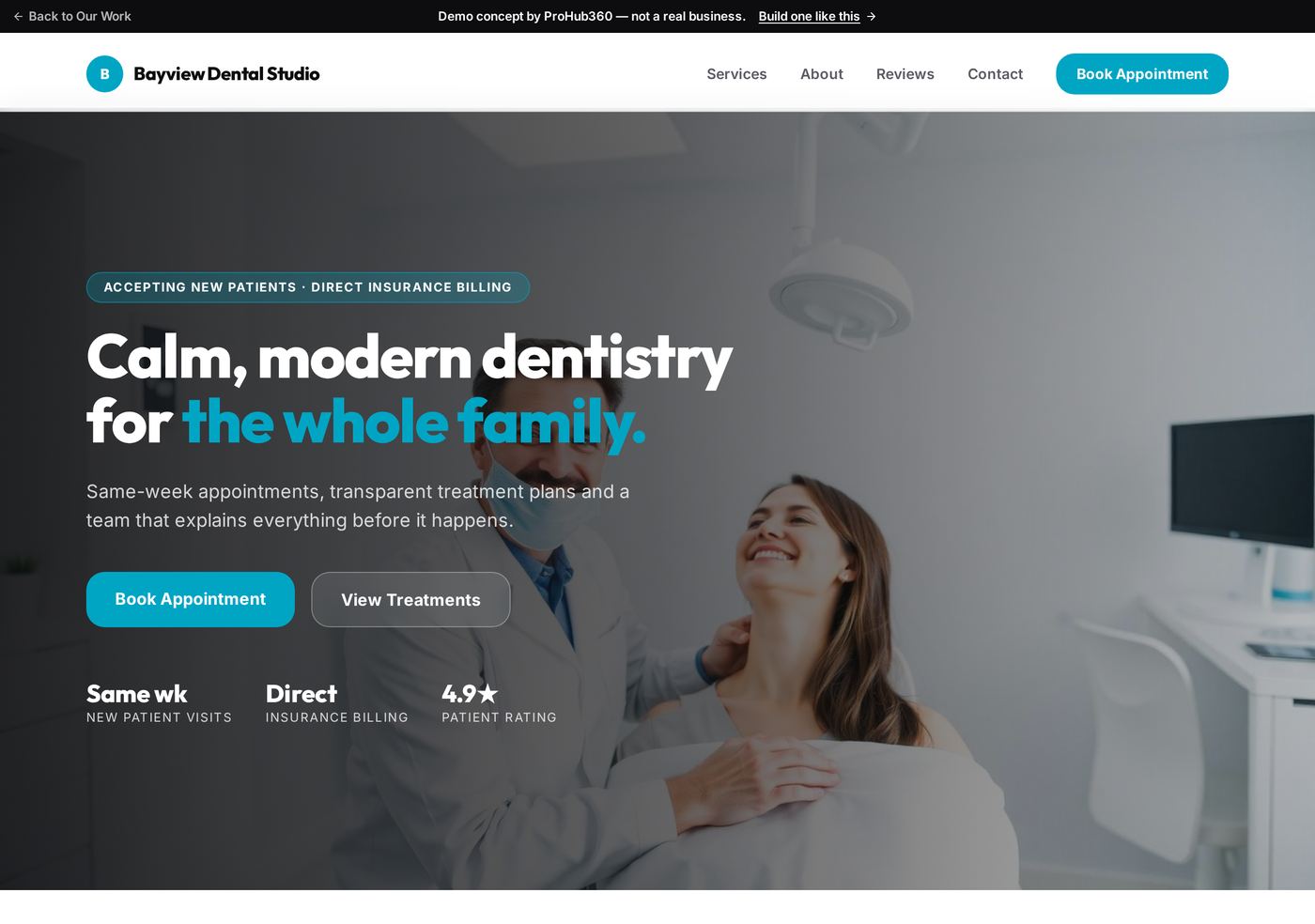 Bayview Dental Studio desktop layout screenshot
